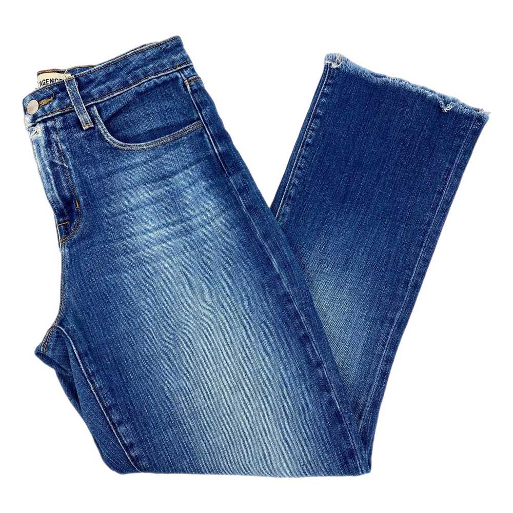 L'AGENCE Blue Medium Wash Frayed Hem Straight Leg Jeans | Size 25